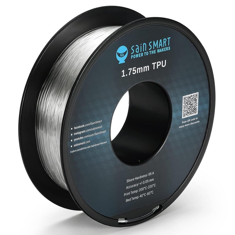 SainSmart - 101-90-165 Clear Flexible TPU 3D Printing Filament, 1.75 mm, 0.8 kg, Dimensional Accuracy +/- 0.05 mm - Image 1